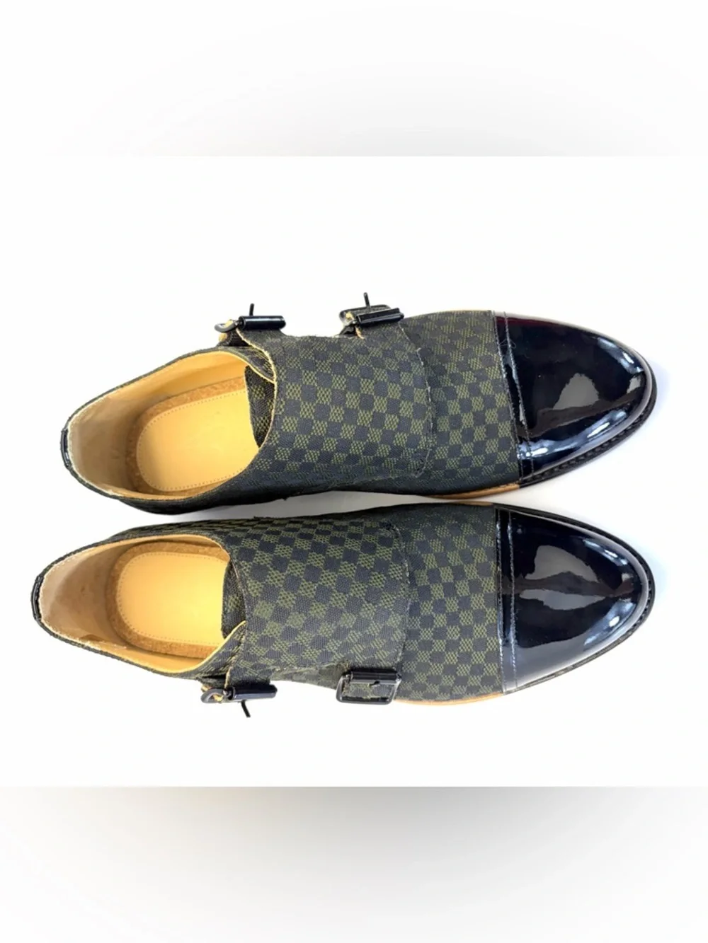 Office of Angela Scott/ Office of Us Monk  Strap Green Check Oxford Patent Toe